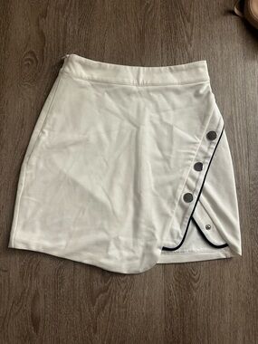 Cream Mini Skirt with Navy Piping